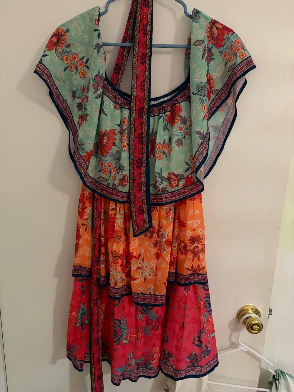 Flying Tomato Mint, Orange & Pink Tiered Floral Mini Dress